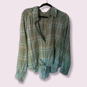 Turquoise plaid button up